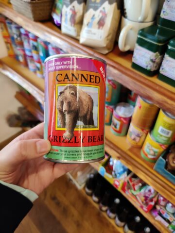 Canned Grizzly Bear inside Yippy I-O Candy Co.