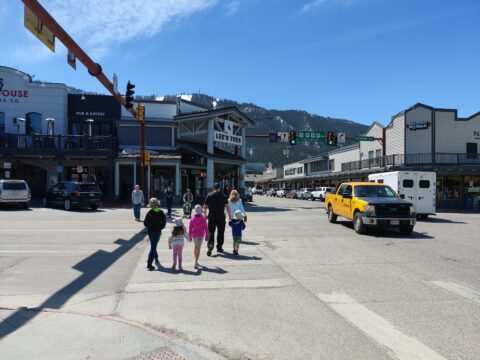 Walking around the Jackson Hole Town Square.