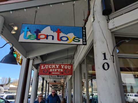 The sign for Teton Toys