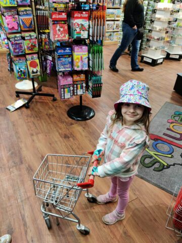 Little shopping carts for kids to use inside Teton Toys.