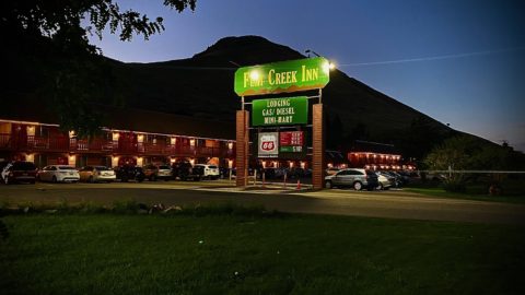 A night view of Jackson hole's best family-owned motel.